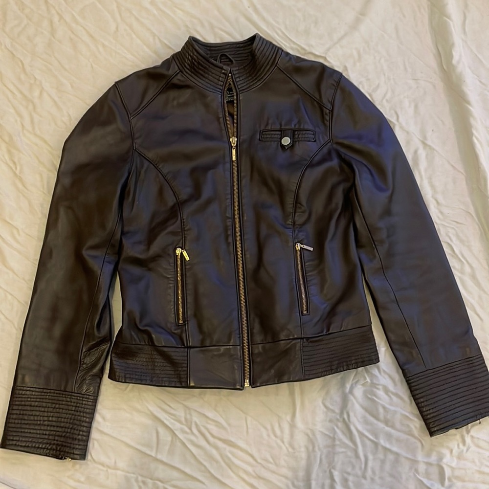 Arden B. Brown Leather Jacket, Size S